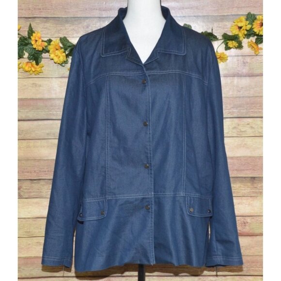 Ladies Studio V Lightweight Blue Chambray Jacket Snap Front Stretch Plus Size 2X - Picture 1 of 9